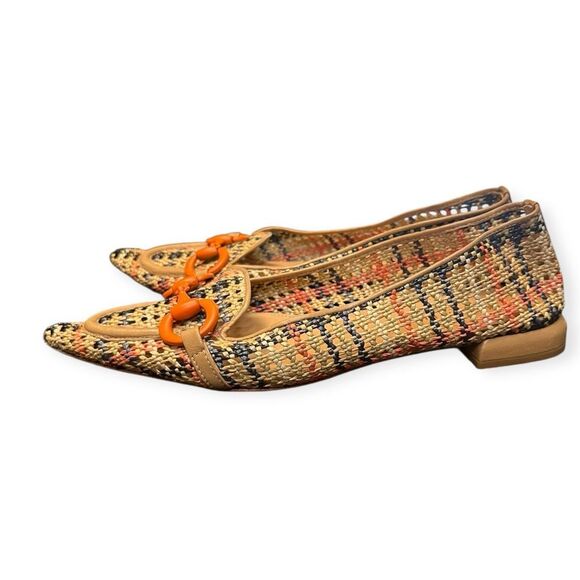 DONALD PLINER Women’s Natural Orange Black Woven Raffia Beebee Loafers Size 9.5 - Picture 4 of 8